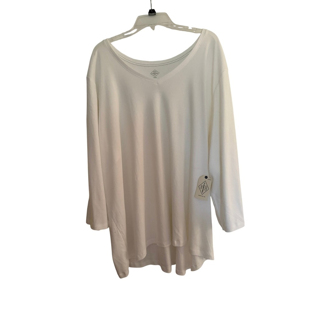 St Johns Bay Womens Essential Tee White Long Sleeve V-Neck Cotton Top Plus 5X